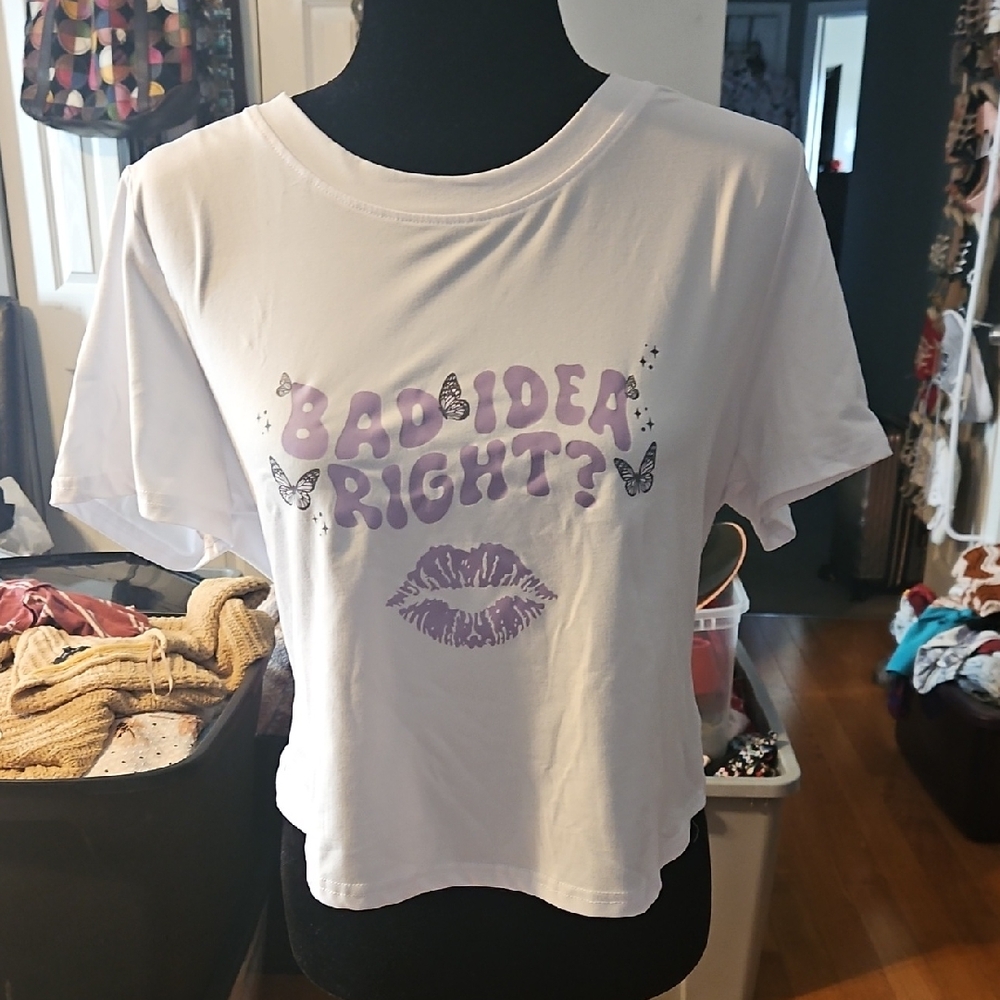 SHEIN White Tee with Purple Graphic Print Olivia Rodrigo